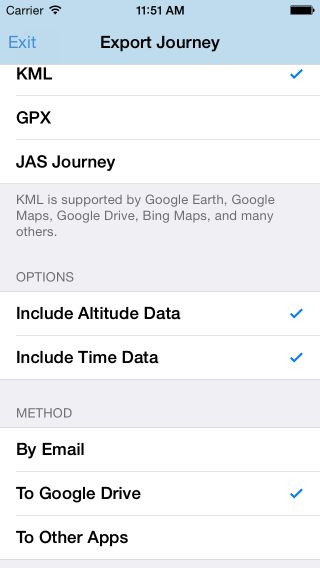 App screenshot - Journey - Export